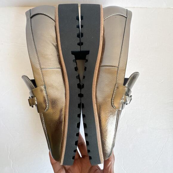 Franco Sarto Colette Metallic Pewter Loafers 8M Lug Sole Bit Slip-On Shoes Women - Picture 4 of 11